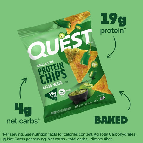 Quest Tortilla Chips, Salsa Verde - chipsy proteinowe 19g białka, smak ziołowo-cytrusowy