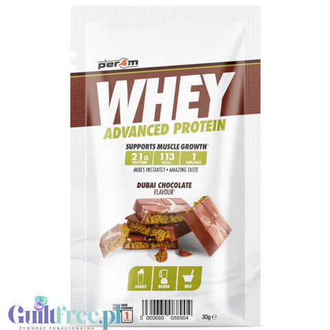 Per4M Whey Advanced Protein Dubai Chocolate 30g saszetka - gęsta odżywka białkowa WPC, WPI & MPC o smaku Dubajaskiej Czekolada