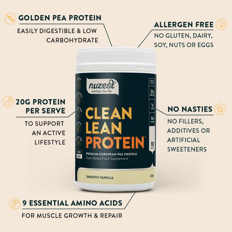 Nuzest Clean Lean Protein Smooth Vanilla 0.5kg – vegan protein supplement with an excellent composition based on European peas