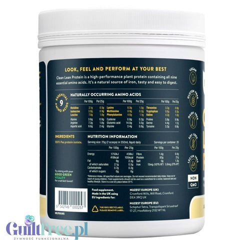 Nuzest Clean Lean Protein Just Natural 0.5 kg – vegan protein supplement made from European peas, without sweeteners or flavorin