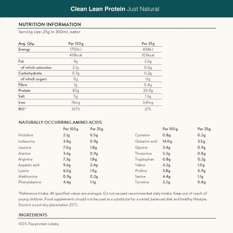 Nuzest Clean Lean Protein Just Natural 0.5 kg – vegan protein supplement made from European peas, without sweeteners or flavorin