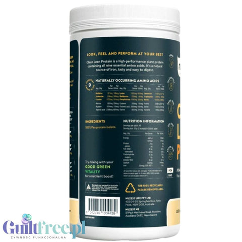 Nuzest Clean Lean Protein Just Natural 1kg - vegan protein supplement made from European peas, without sweeteners or flavorings