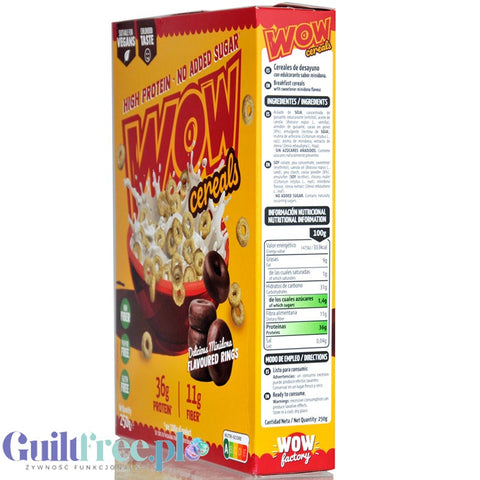 WOW Cereals Delicious Minidona Rings - wegańskie białkowe kółeczka śniadaniowe bez cukru i glutenu