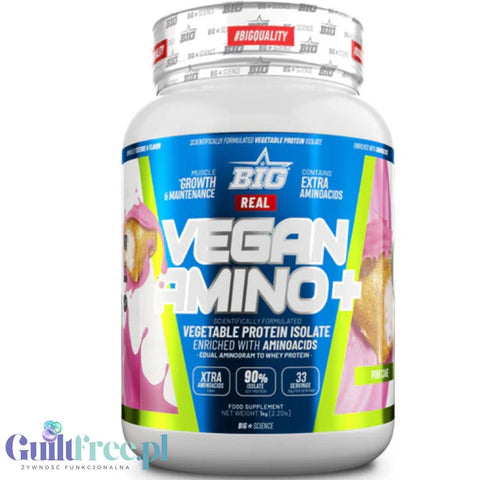 BIG® Vegan Amino+, Pink Cake 1kg - wegańska odżywka białkowa bez tłuszczu izolat 90%