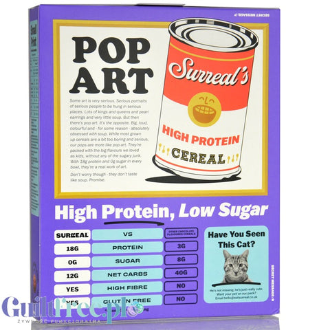 Surreal High Protein Pops Chocolate - proteinowe płatki śniadaniowe bez cukru ze stewią i erytrolem, kulki czekoladowe