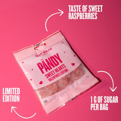 Pandy Candy Sweet Hearts Valentines Edition - błonnikowe malinowe żelkowe serduszka bez cukru 45% mniej kalorii