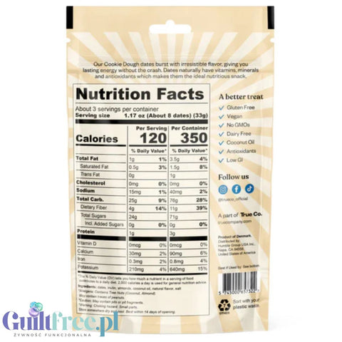 True Dates Cookie Dough - daktyle nadziewane bez dodatku cukru o smaku ciasteczkowym