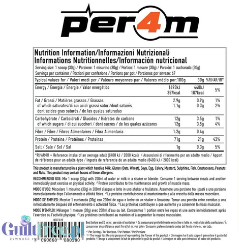 Per4m Whey Advanced Protein Coconut Creme 900g - gęsta odżywka białkowa WPC, WPI & MPC, smak kremu kokosowego