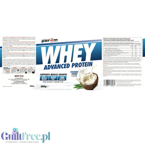Per4m Whey Advanced Protein Coconut Creme 900g - gęsta odżywka białkowa WPC, WPI & MPC, smak kremu kokosowego