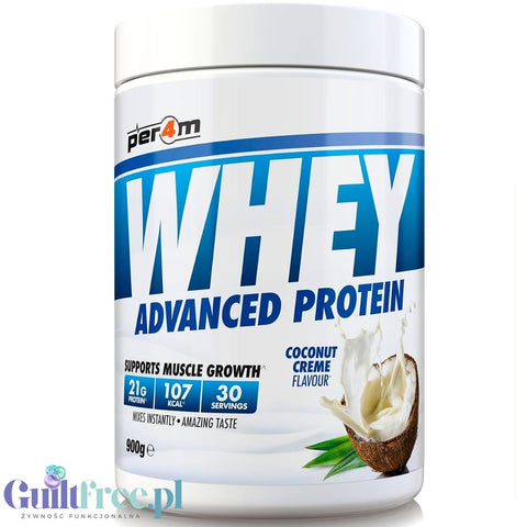 Per4m Whey Advanced Protein Coconut Creme 900g - gęsta odżywka białkowa WPC, WPI & MPC, smak kremu kokosowego