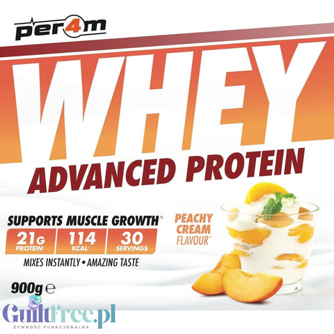 Per4m Whey Advanced Protein Peachy Creme 900g - gęsta odżywka białkowa WPC, WPI & MPC, smak śmietankowo-brzoskwiniowy