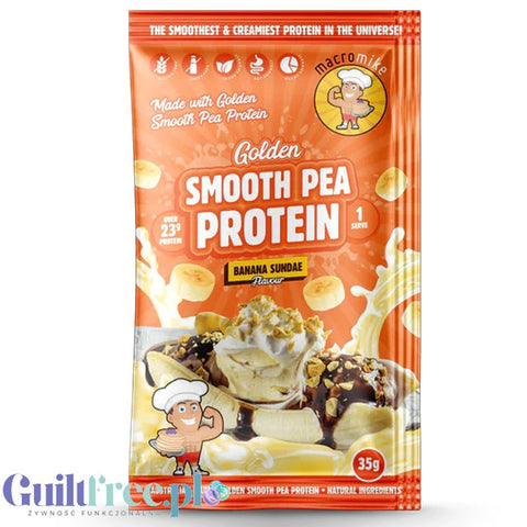 Macro Mike Pea Plant Protein, Banana Sundae 35g - wegańska turbo kremowa odżywka bez glutenu, mleka i sukralozy