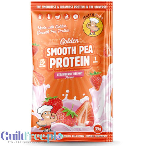 Macro Mike Pea Plant Protein, Strawberry Delight 35g - wegańska turbo kremowa odżywka bez glutenu, mleka i sukralozy