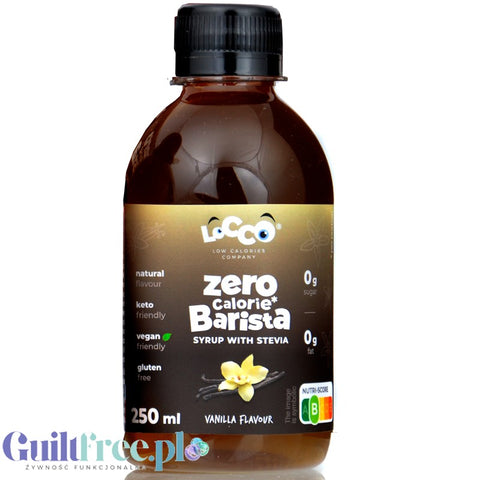 Locco Zero Calorie Barista Vanilla 250ml - syrop zero kalorii do kawy bez cukru ze stewią, smak Wanilia