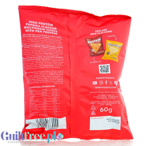 Skinny Food Protein Chips Paprika - wegańskie, bezglutenowe chipsy proteinowe, Słodka Papryka 18g białka