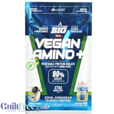BIG® Vegan Amino+, Cookies & Cream 30g saszetka - wegańska odżywka białkowa o smaku Ciasteczka z Kremem