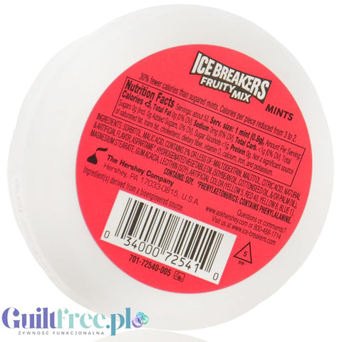 Ice Breakers Fruity Mix Strawberry, Tangerine Citrus, Watermelon - drażetki bez cukru o smaku Truskawka, Mandarynka & Arbuz