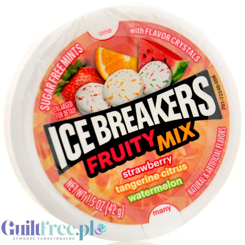 Ice Breakers Fruity Mix Strawberry, Tangerine Citrus, Watermelon - drażetki bez cukru o smaku Truskawka, Mandarynka & Arbuz