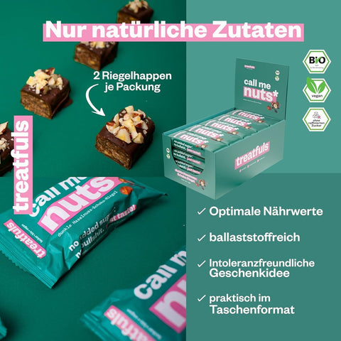 Treatfuls Call Me Nuts wegański organiczny baton z orzechów laskowych i nerkowca z gorzką czekoladą