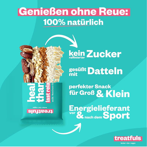 Treatfuls Healthier Than Your Last Relationship - wegański batonik organiczny z orzechami laskowymi i białą polewą z ksylitolem