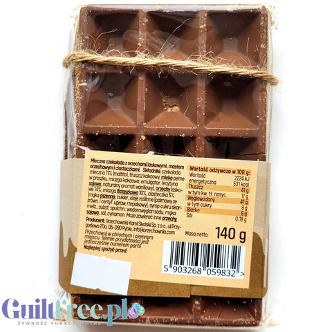 Orzechownia Mleczna czekolada bez dodatku cukru z orzechami laskowymi, masłem orzechowym i ciasteczkami