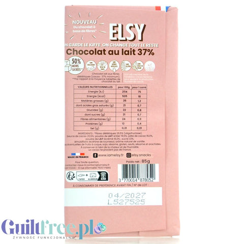 Elsy Chocolat Au Lait – fiber-rich milk chocolate without maltitol, 50% less sugar