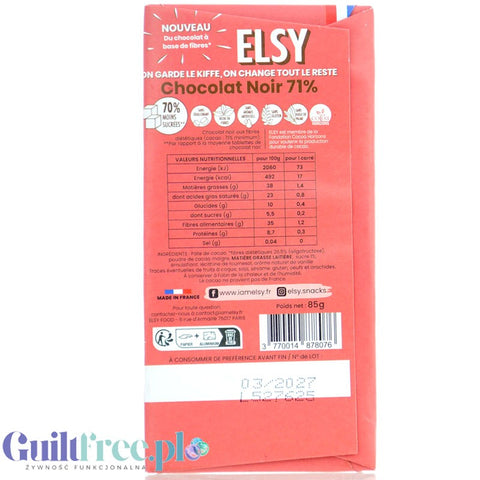 Elsy Chocolat Noir – dark chocolate with fiber, no maltitol, only 5g of sugar