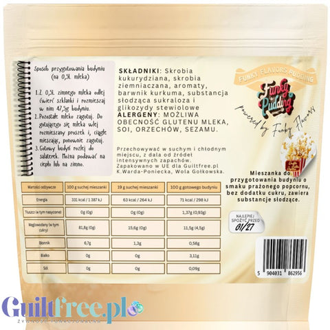 Funky Pudding Popcorn - budyń bez cukru o smaku słodko-słonego popcornu, 12 porcji
