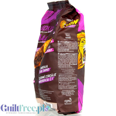 Lion Protein Karmel i Czekolada - pełnoziarniste płatki śniadaniowe karmelowo-czekoladowe 15% białka
