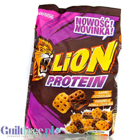 Lion Protein Karmel i Czekolada - pełnoziarniste płatki śniadaniowe karmelowo-czekoladowe 15% białka
