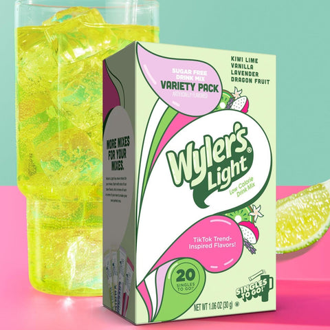 Wyler's Singles To Go 20' Kiwi Lime, Vanilla, Lavender, Dragon Fruit - unique sugar-free drinks in sachets