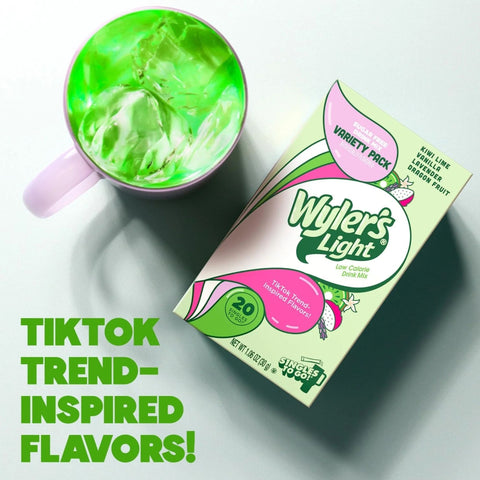 Wyler's Singles To Go 20' Kiwi Lime, Vanilla, Lavender, Dragon Fruit - unique sugar-free drinks in sachets