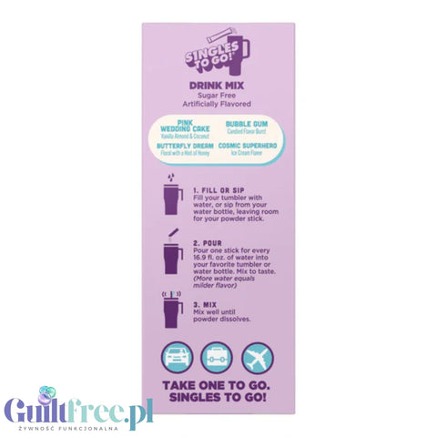 Wyler's Singles To Go 20' Pink Wedding Cake, Bubble Gum, Butterfly Dream, Cosmic Superhero - viralowe napoje instant bez cukru