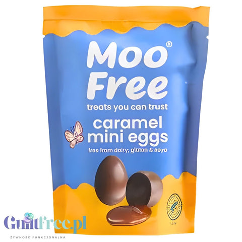 Moo Free Caramel Mini Eggs - wielkanocne jajeczka z czekolady bez mleka nadziewane wegańskim karmelem