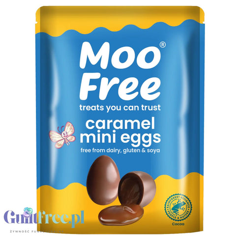 Moo Free Caramel Mini Eggs - dairy-free chocolate Easter eggs filled with vegan caramel