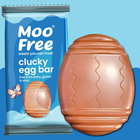 Moo Free Clucky Egg Bar – an Easter figurine made of vegan chocolate, free from milk, soy, and gluten