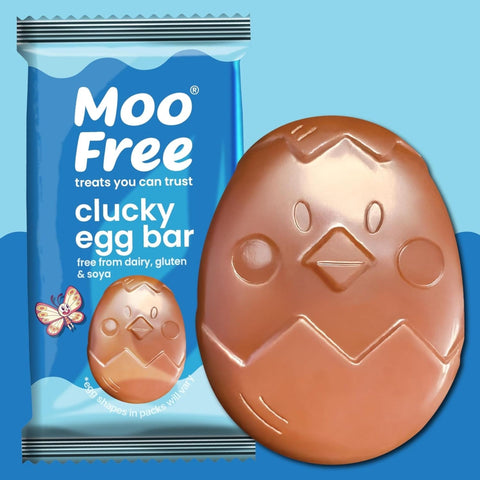 Moo Free Clucky Egg Bar – an Easter figurine made of vegan chocolate, free from milk, soy, and gluten