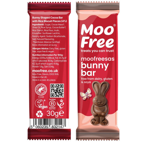 Moo Free Bunny Bar – vegan chocolate bunny, free from milk, soy, and gluten VEGAN EASTER