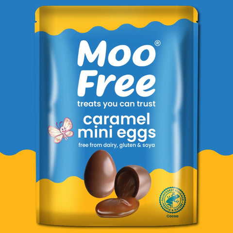 Moo Free Caramel Mini Eggs - dairy-free chocolate Easter eggs filled with vegan caramel