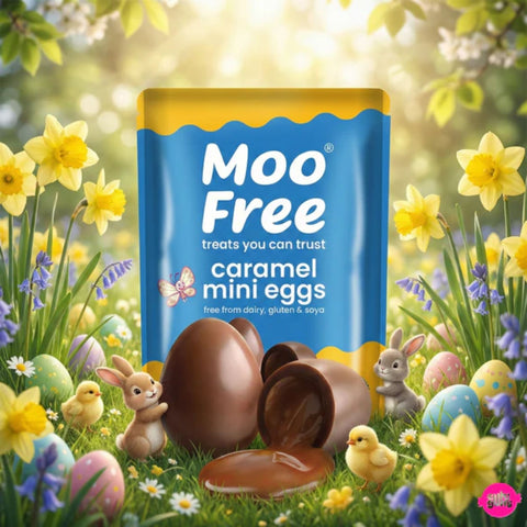 Moo Free Caramel Mini Eggs - dairy-free chocolate Easter eggs filled with vegan caramel