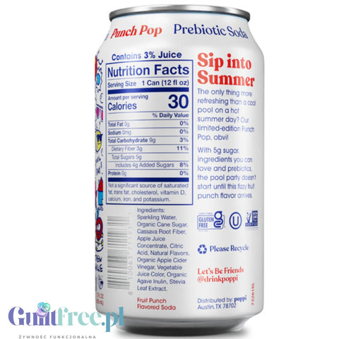 Poppi Prebiotic Soda Punch Pop 355ml - funkcjonalny napój z błonnikiem, stewią i octem jabłkowym