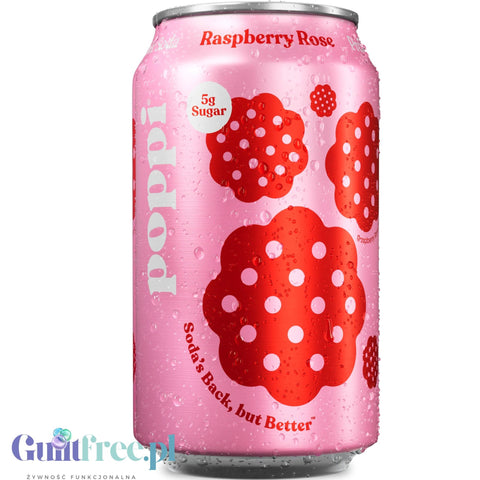 Poppi Prebiotic Soda Raspberry Rose 355ml - funkcjonalny napój z błonnikiem, stewią i octem jabłkowym