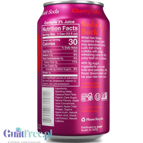 Poppi Prebiotic Soda Cherry Cola 355ml - funkcjonalny napój z błonnikiem, stewią i octem jabłkowym
