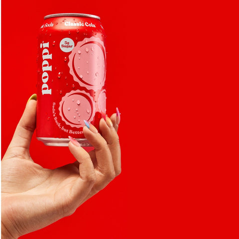 Poppi Prebiotic Soda Classic Cola 355ml – a functional drink with fiber, stevia, and apple cider vinegar