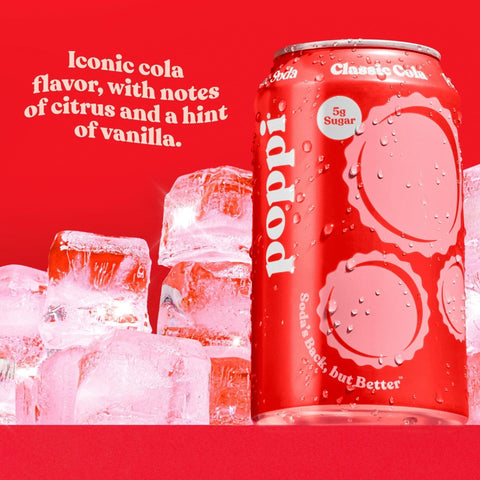 Poppi Prebiotic Soda Classic Cola 355ml – a functional drink with fiber, stevia, and apple cider vinegar
