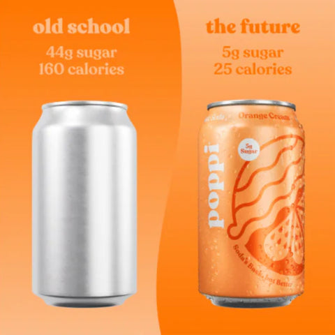 Poppi Prebiotic Soda Orange Cream 355ml – a functional drink with fiber, stevia, and apple cider vinegar