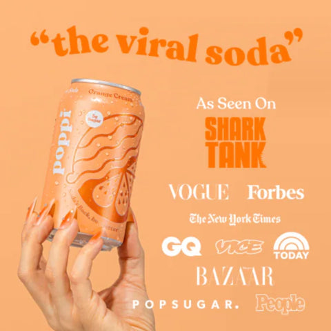 Poppi Prebiotic Soda Orange Cream 355ml – a functional drink with fiber, stevia, and apple cider vinegar