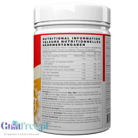 Naughty Boy Whey Premium Protein White Chocolate Salted Peanut 900g - gęsta odżywka białkowa WPI, WPC & MPC
