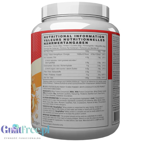 Naughty Boy Whey Premium Protein White Chocolate Salted Peanut 2010g - a rich protein supplement containing WPI, WPC, and MPC
