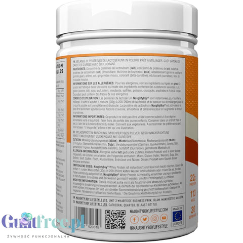 Naughty Boy Whey Premium Protein Frosted Carrot Cake 900g - a rich protein supplement containing WPI, WPC, and MPC